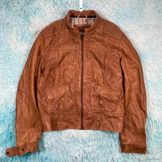 Vintage Y2K Brown Next Leather Jacket - UK18
