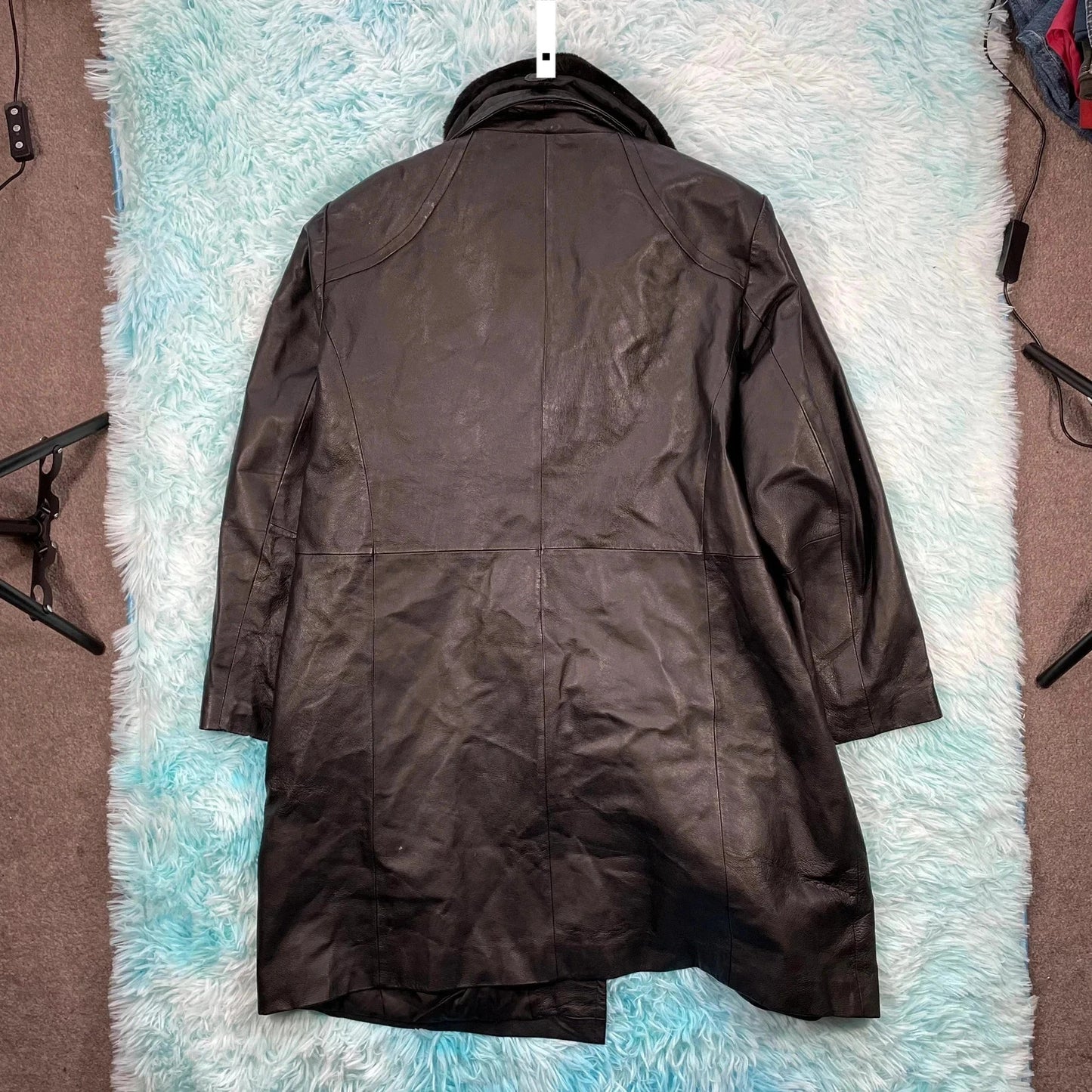 Vintage 90s Black Leather Long Coat Jacket - Women’s XXL