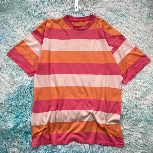 Vintage Peach & Pink Striped Sweater Shop T Shirt - XXL