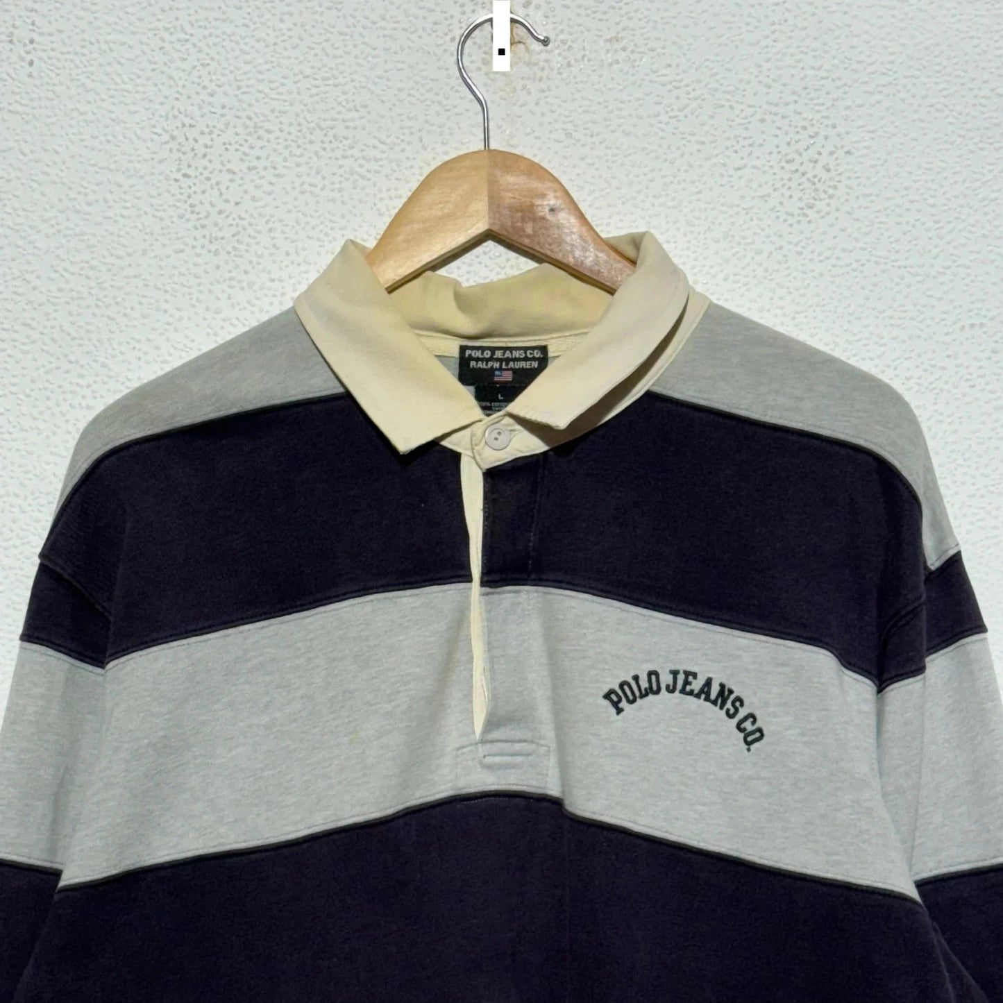 Vintage 00s Grey & Navy Ralph Lauren Rugby Shirt - Large