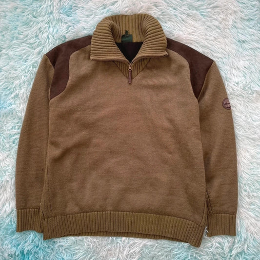 Vintage Khaki Le Chameau 1/4 Zip Knitted Jumper - Large