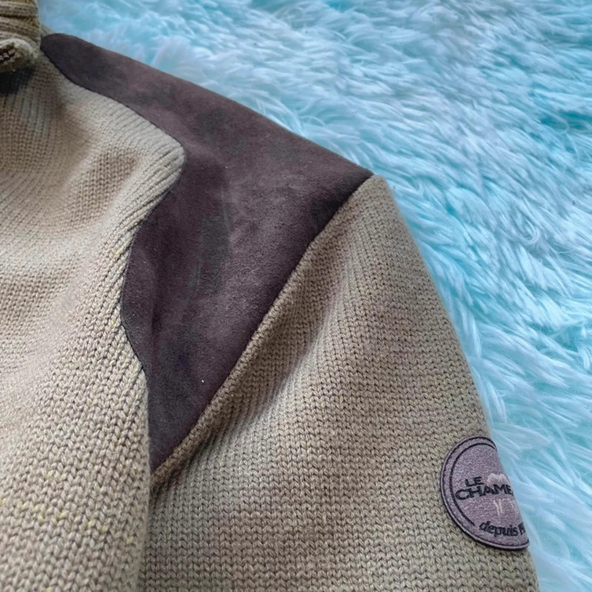 Vintage Khaki Le Chameau 1/4 Zip Knitted Jumper - Large