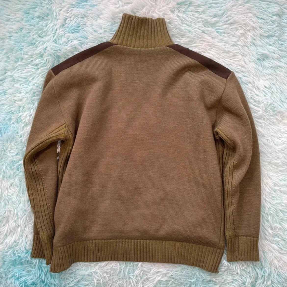 Vintage Khaki Le Chameau 1/4 Zip Knitted Jumper - Large