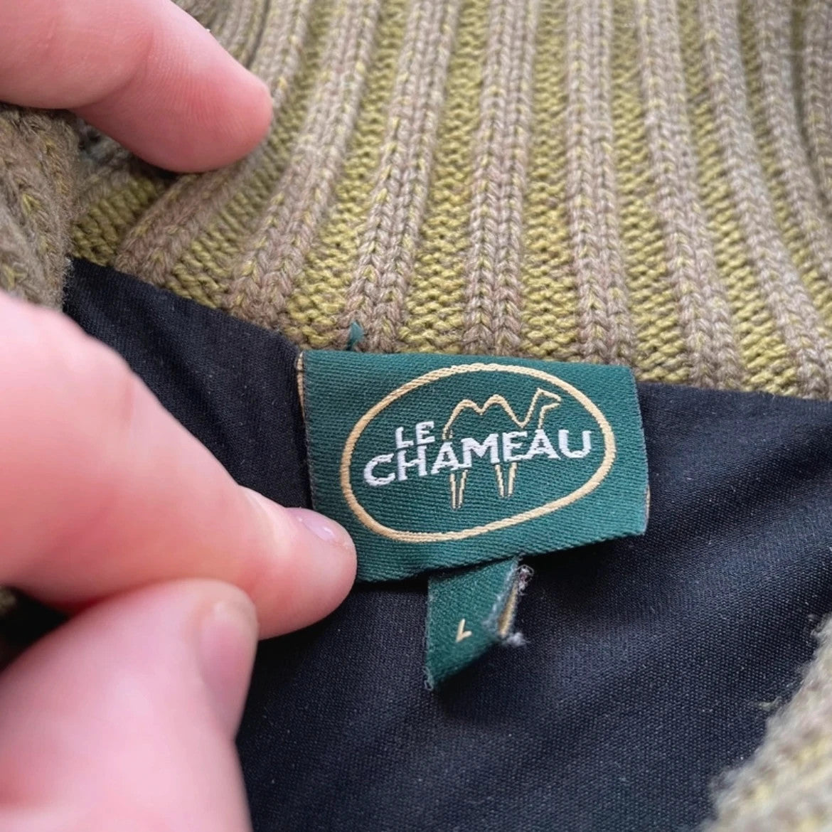 Vintage Khaki Le Chameau 1/4 Zip Knitted Jumper - Large