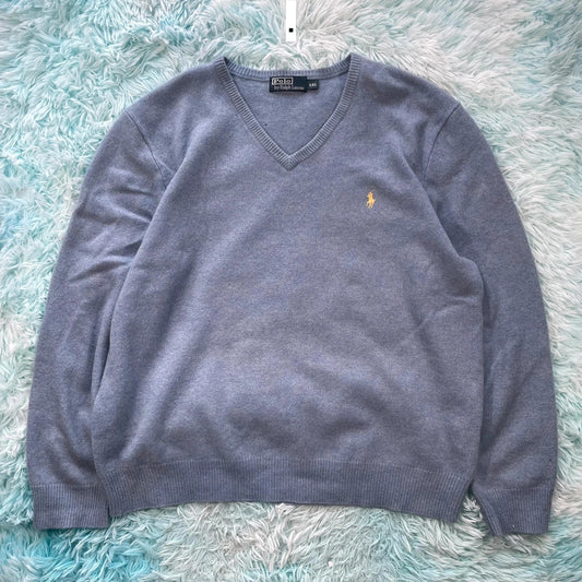 Light Blue Polo Ralph Lauren V Neck Jumper - XXL