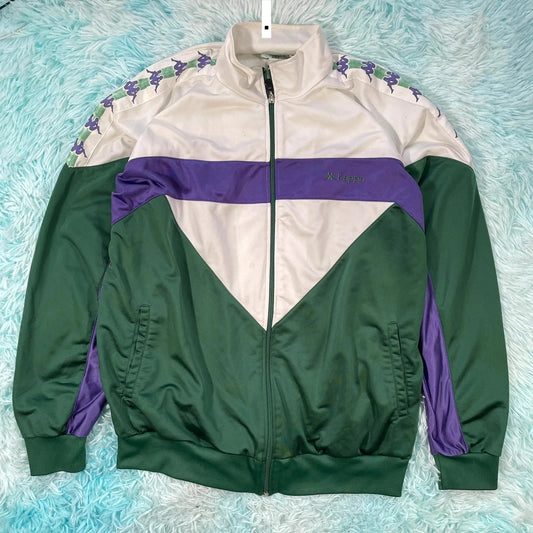 Vintage 90s Green & White Kappa Track Jacket - Small