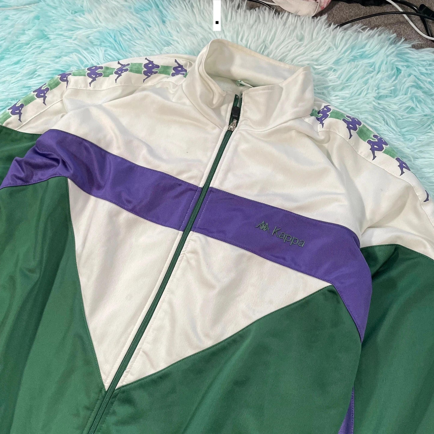 Vintage 90s Green & White Kappa Track Jacket - Small