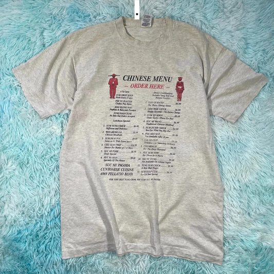 Vintage 90s Grey Chinese Restaurant Funny Graphic T Shirt - XL