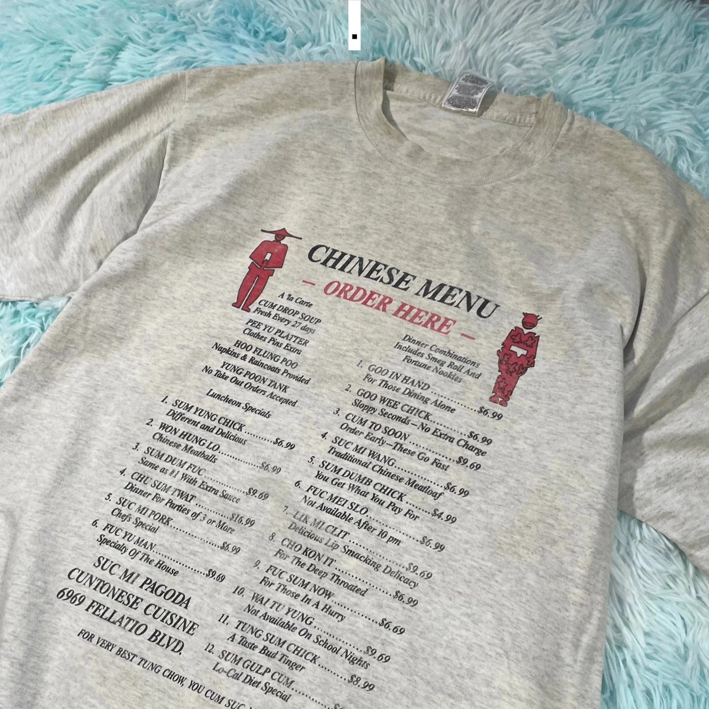 Vintage 90s Grey Chinese Restaurant Funny Graphic T Shirt - XL