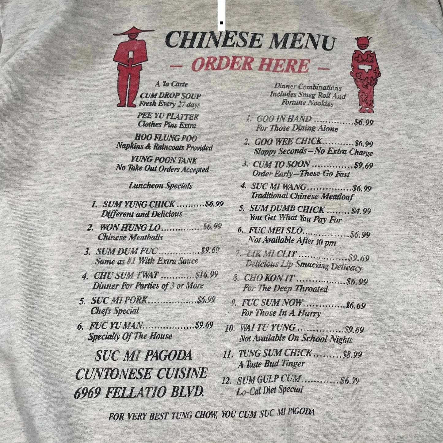 Vintage 90s Grey Chinese Restaurant Funny Graphic T Shirt - XL
