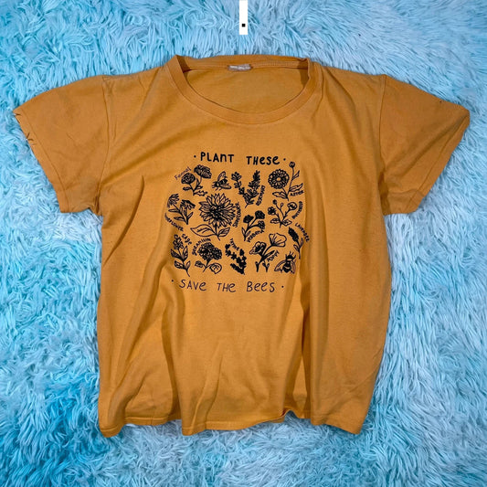 Vintage 80s Yellow Save the Bees Graphic T Shirt - Large