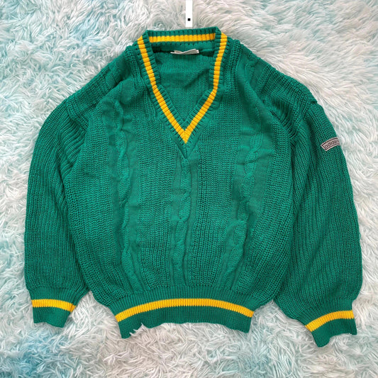 Vintage 90s Rare Adidas Knitted Jumper V Neck - Medium