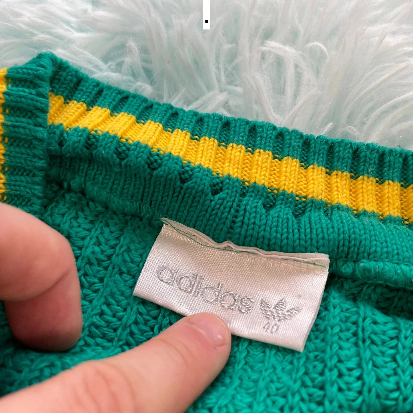 Vintage 90s Rare Adidas Knitted Jumper V Neck - Medium