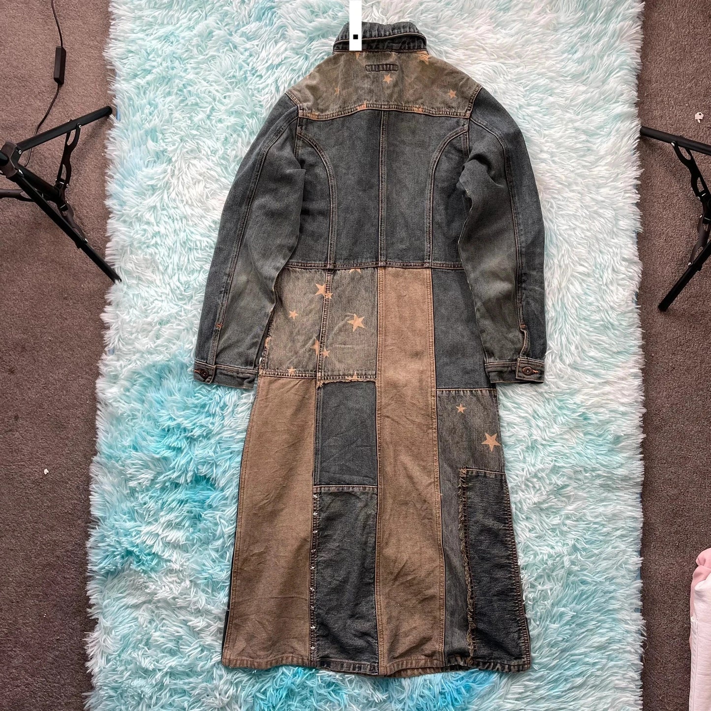 Vintage 90s Patterned Denim Trench Coat - Size 8