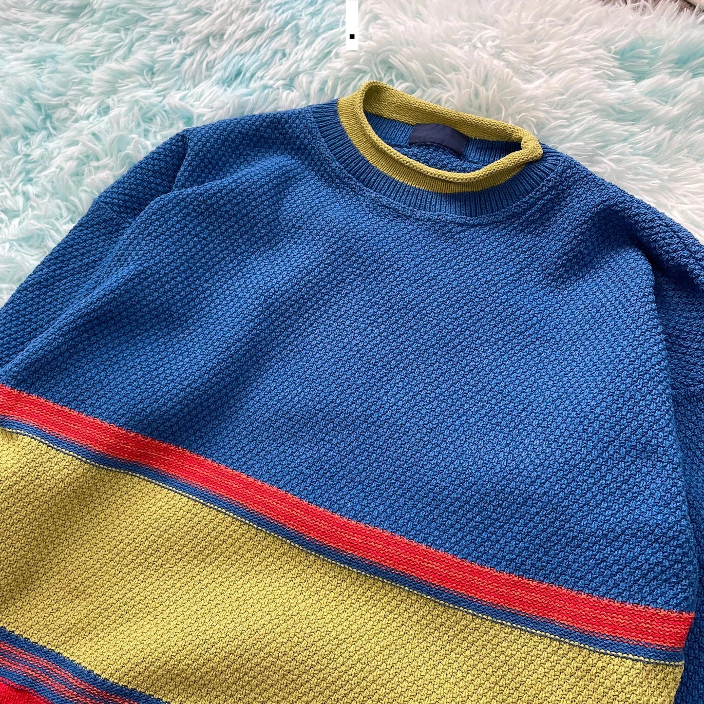 Vintage 90s Blue & Green Sweater Shop Knitted Jumper - Large