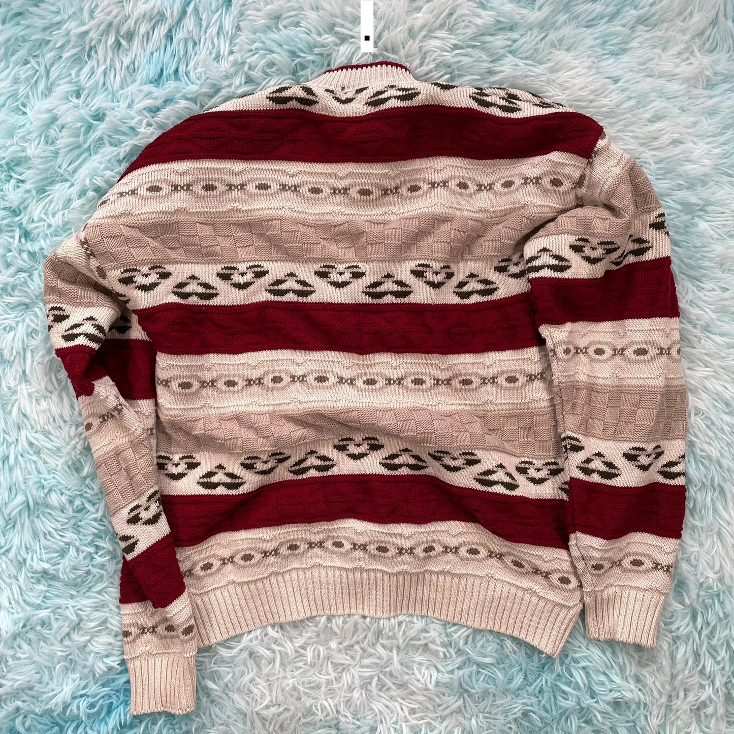 Vintage 90s Cream & Red Knitted Cardigan - Medium