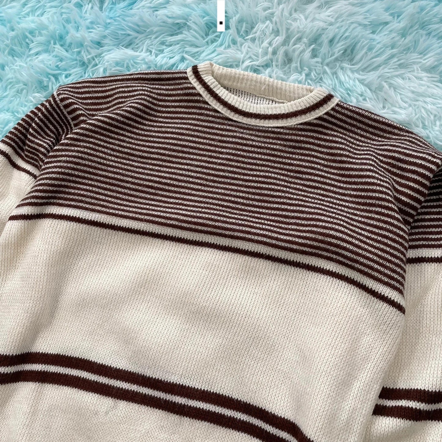 Vintage 90s Cream & Brown Chunky Knitted Jumper - Small