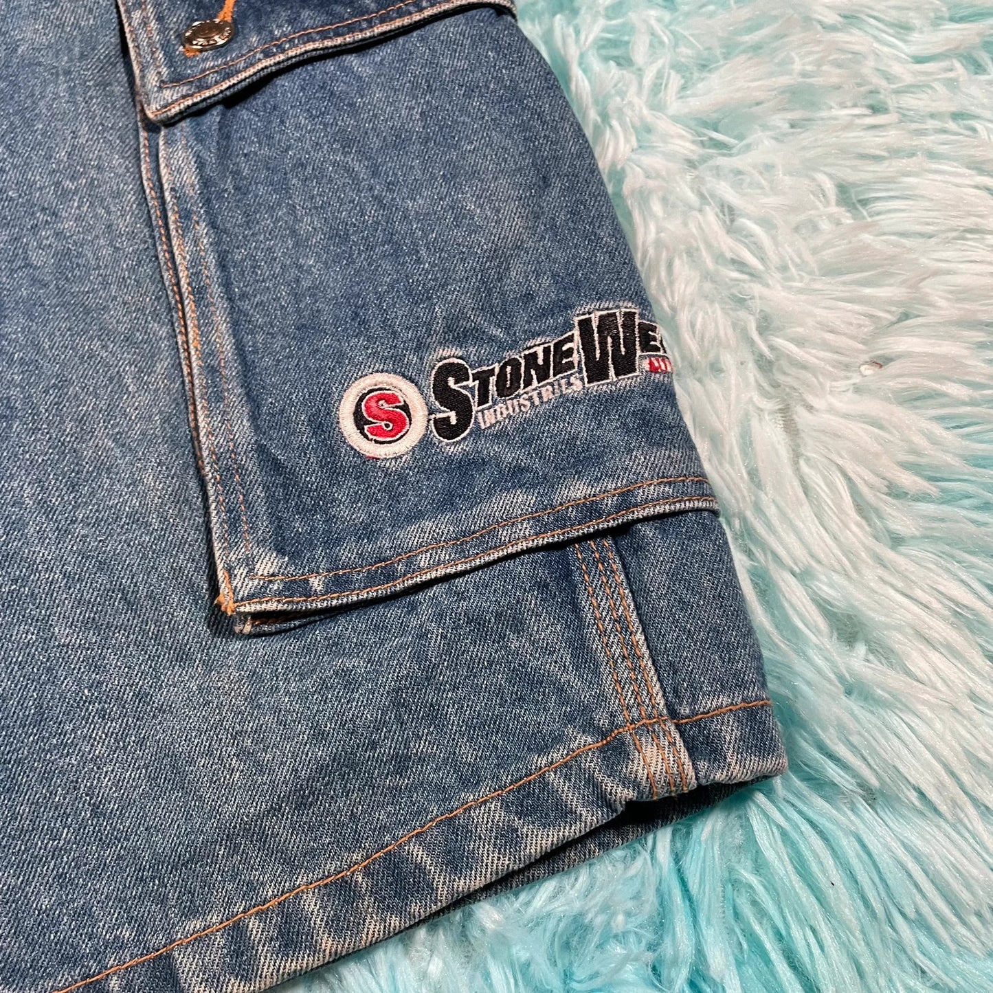 Vintage 90s Stonewear Cargo Jean Shorts Jorts - 32W