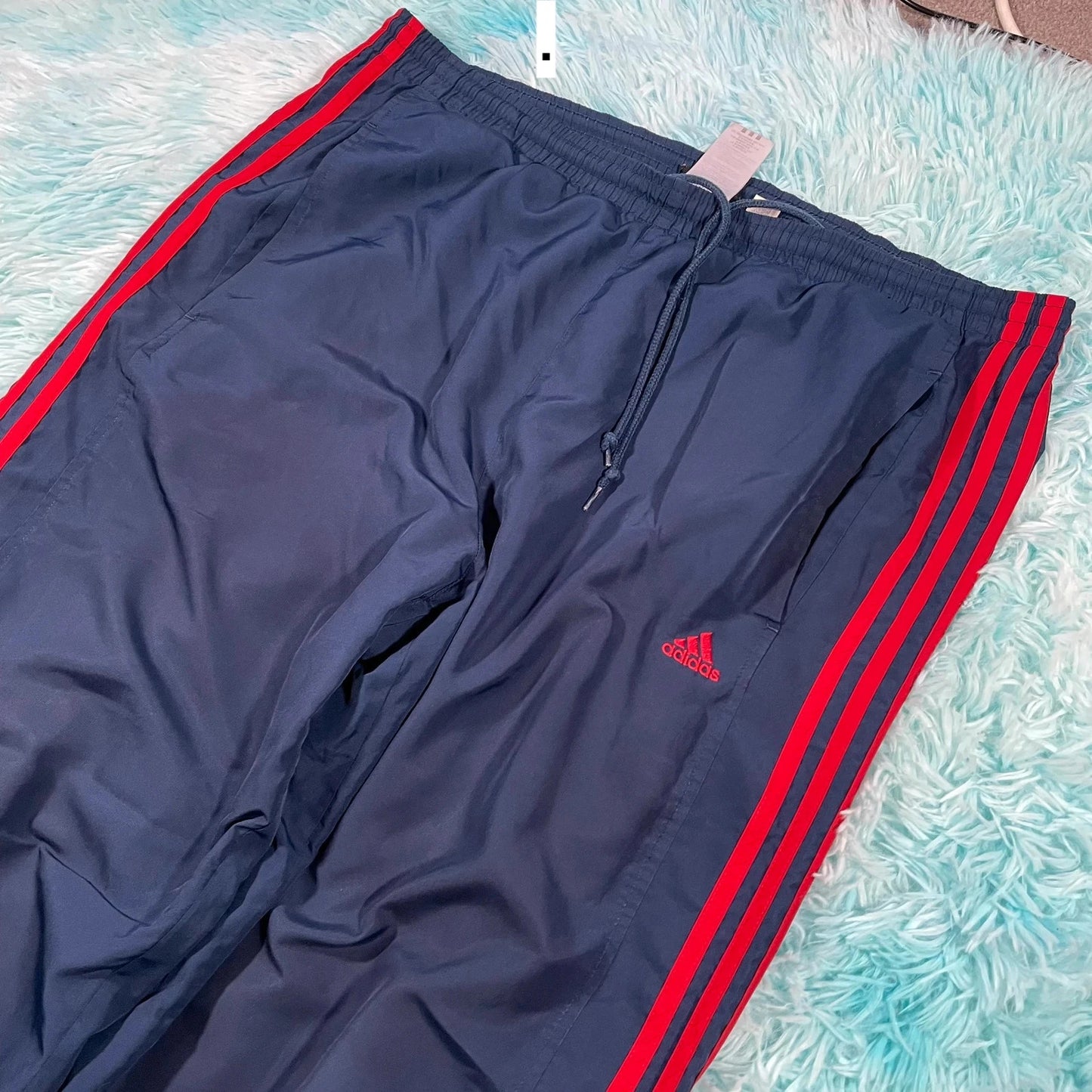 Vintage 00s Navy & Red Adidas Tracksuit Bottoms - Medium