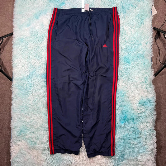 Vintage 00s Navy & Red Adidas Tracksuit Bottoms - Medium