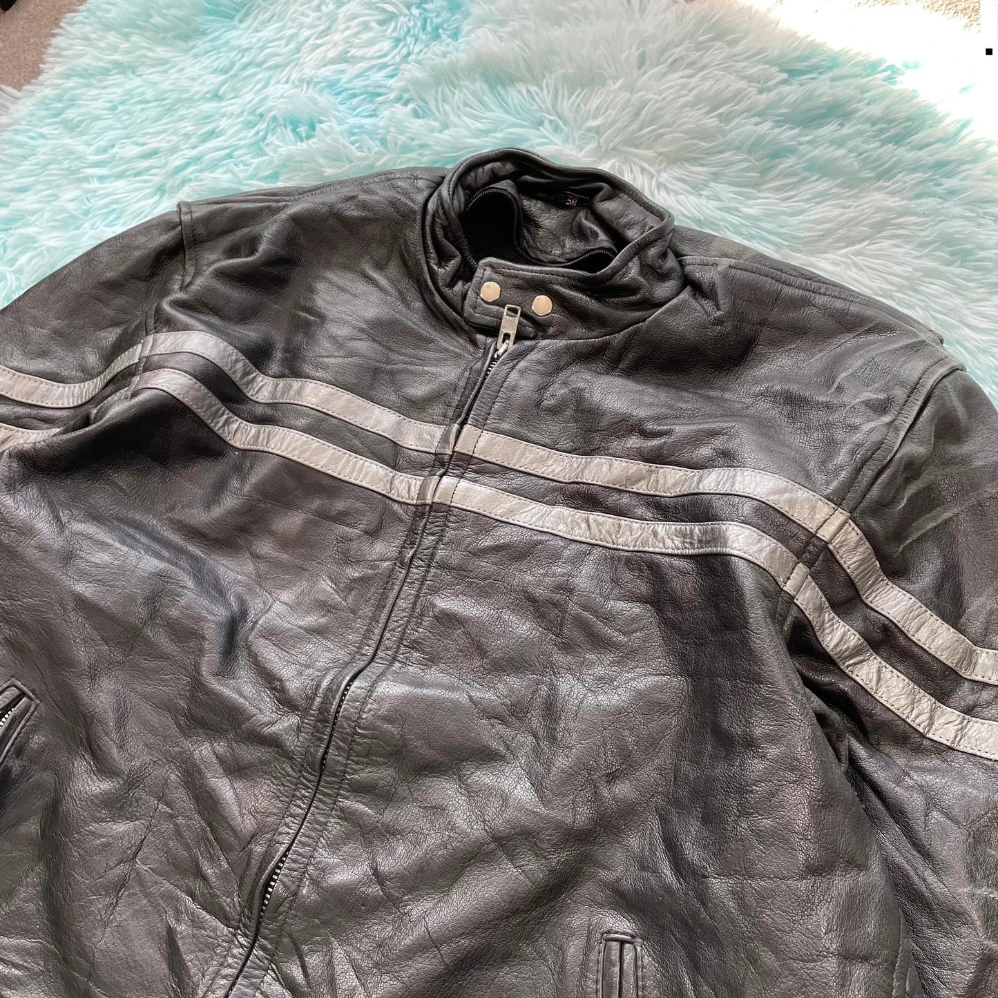 Vintage 90s Heavyweight Leather Biker Jacket - XXL
