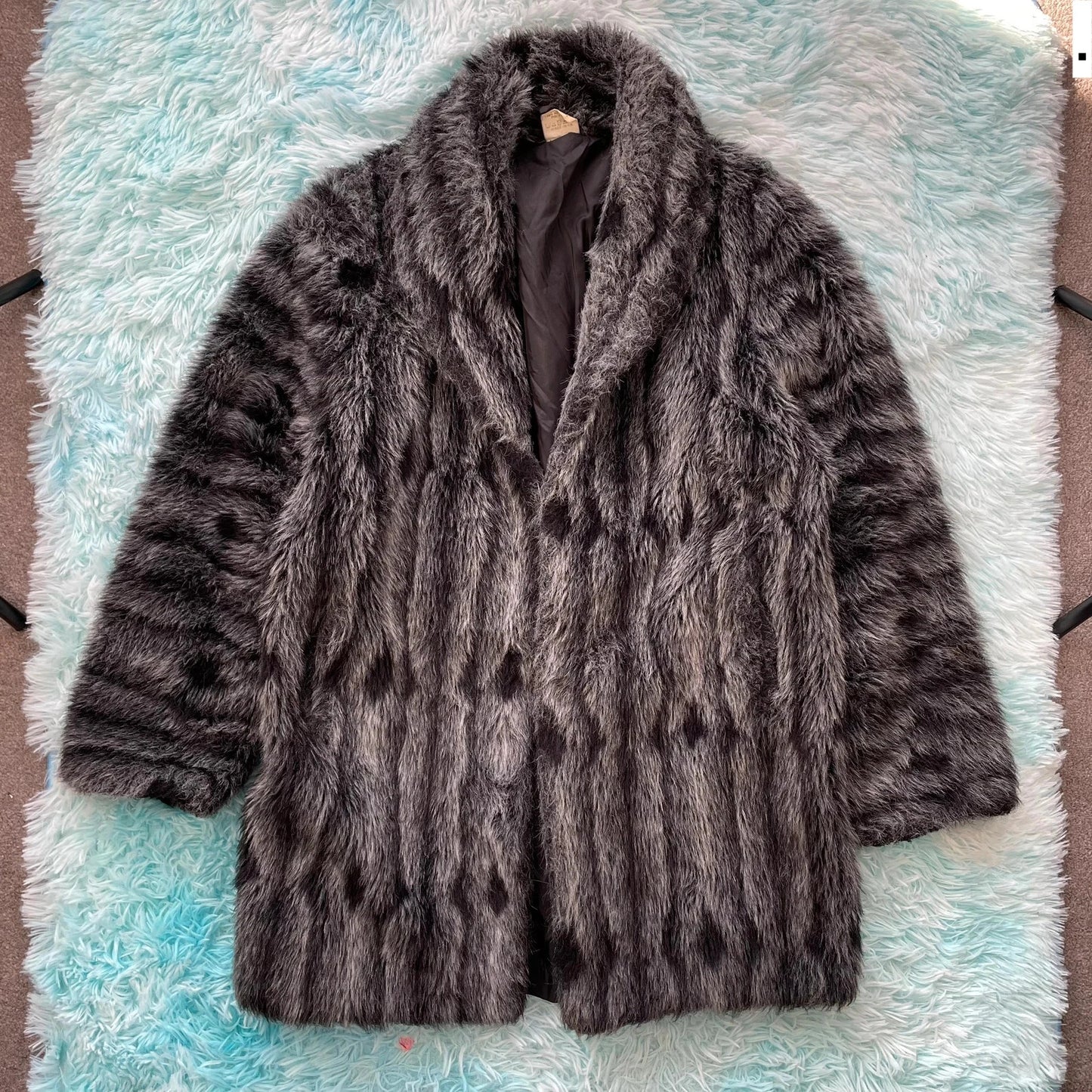 Vintage 90s Grey Faux Fur Jacket - Small
