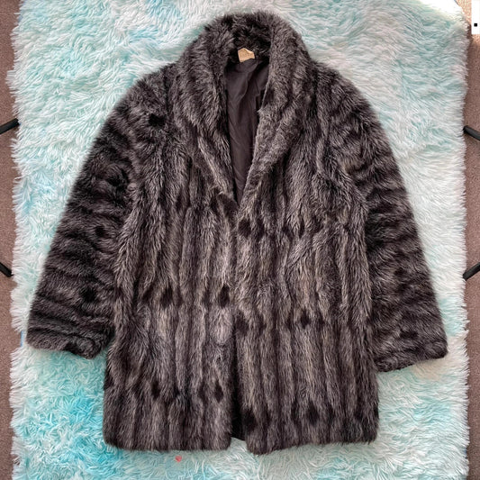 Vintage 90s Grey Faux Fur Jacket - Small