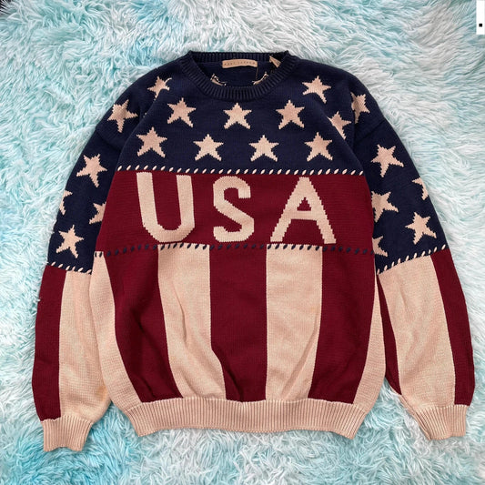 Vintage 90s USA Patterned Knitted Jumper - Large