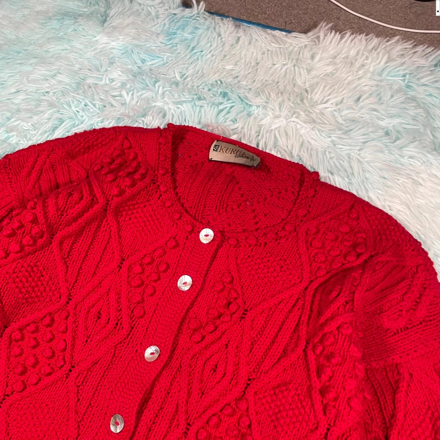 Vintage Red Kuruka Knitted Cardigan - One Size