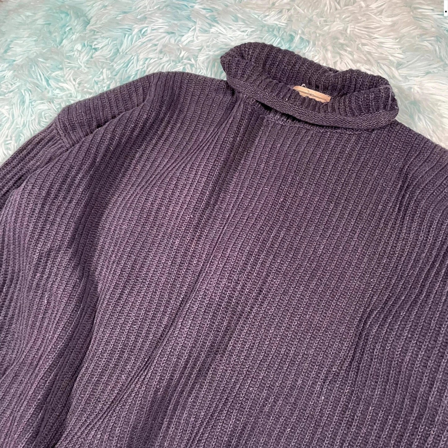 Vintage 00s Navy Mock Neck Knitted Jumper - XL