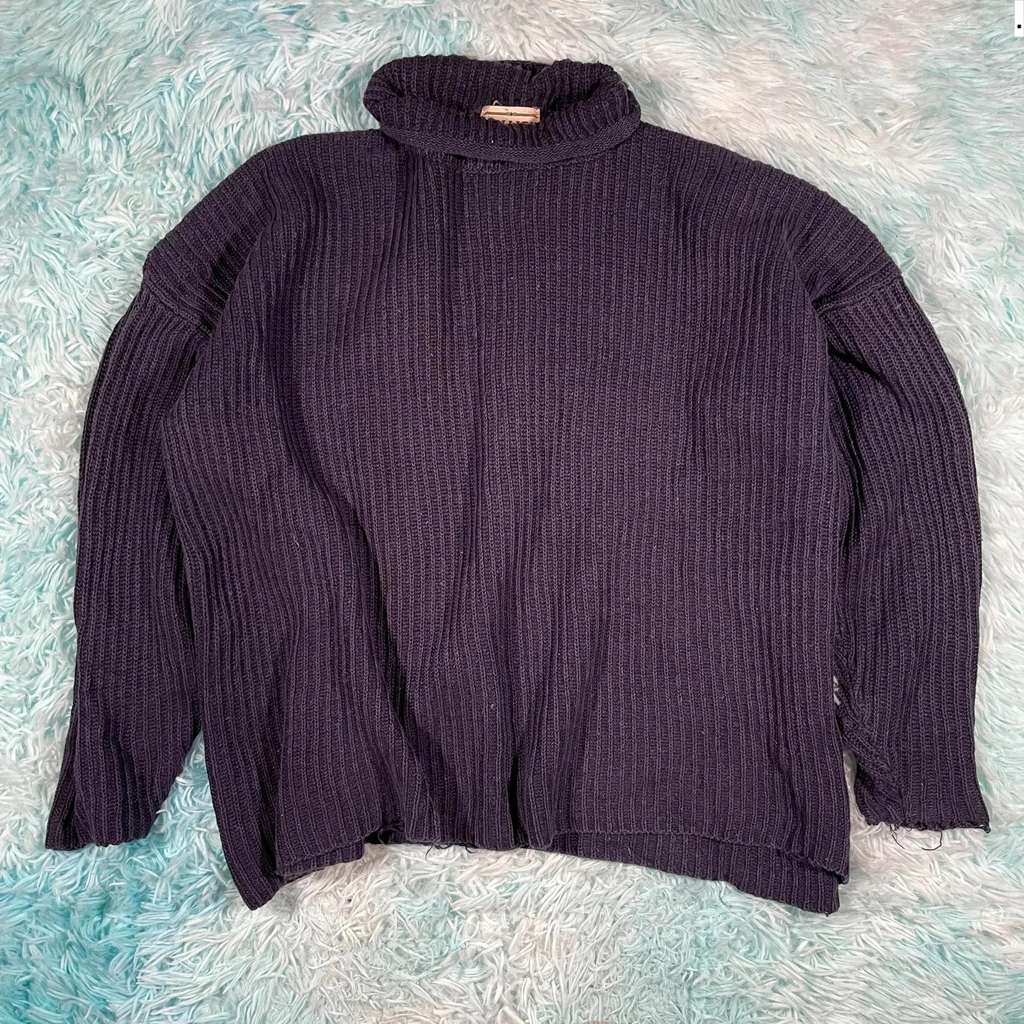 Vintage 00s Navy Mock Neck Knitted Jumper - XL
