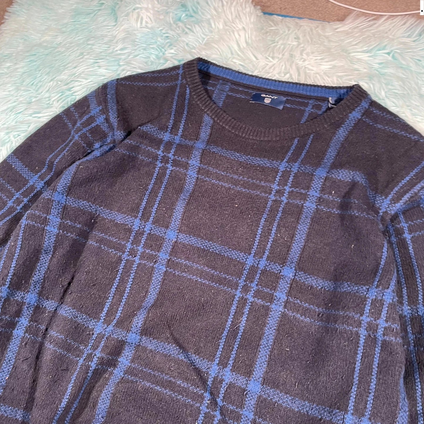Black & Blue Checked Gant Knitted Jumper - XL