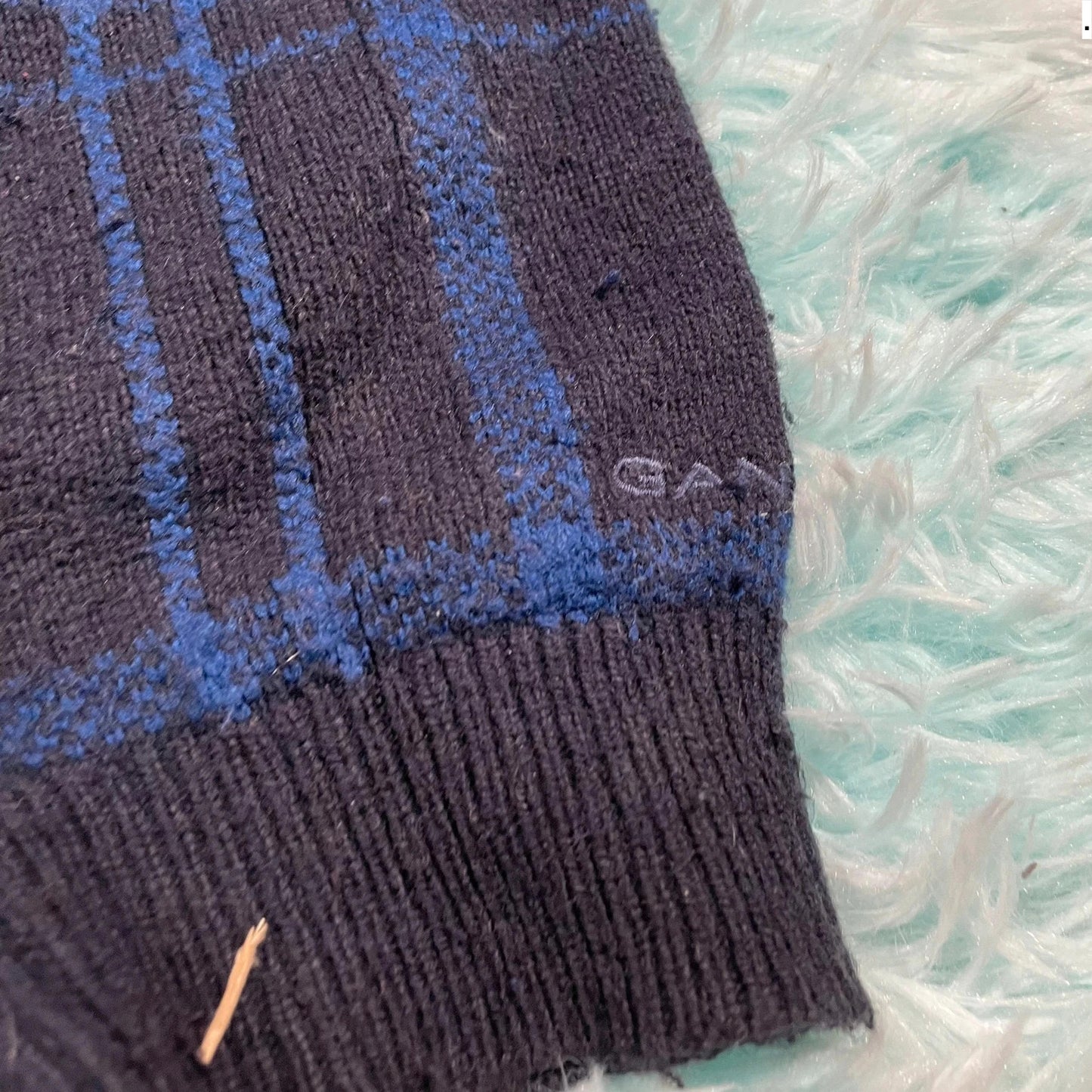 Black & Blue Checked Gant Knitted Jumper - XL