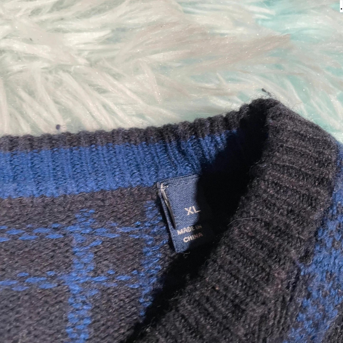 Black & Blue Checked Gant Knitted Jumper - XL