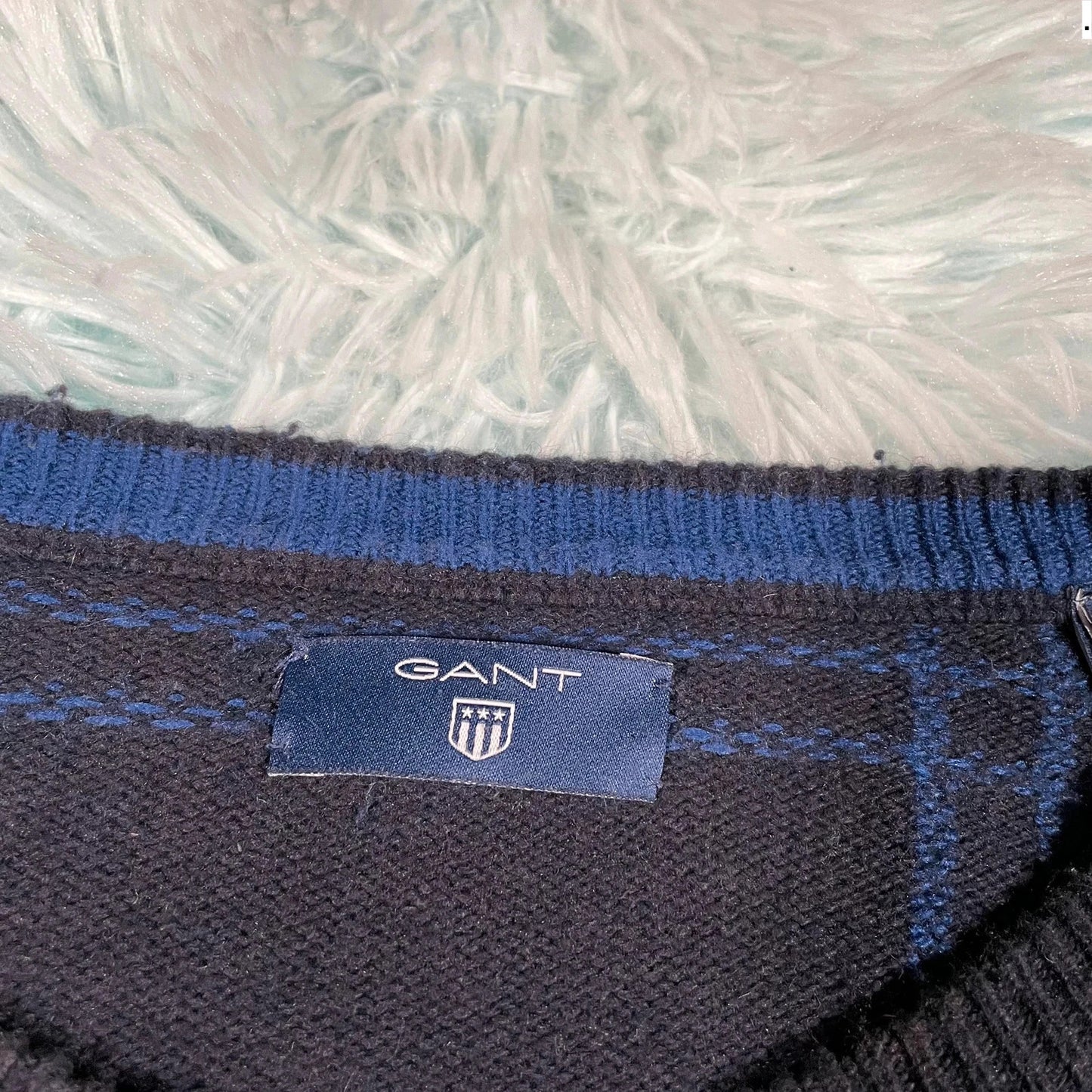 Black & Blue Checked Gant Knitted Jumper - XL
