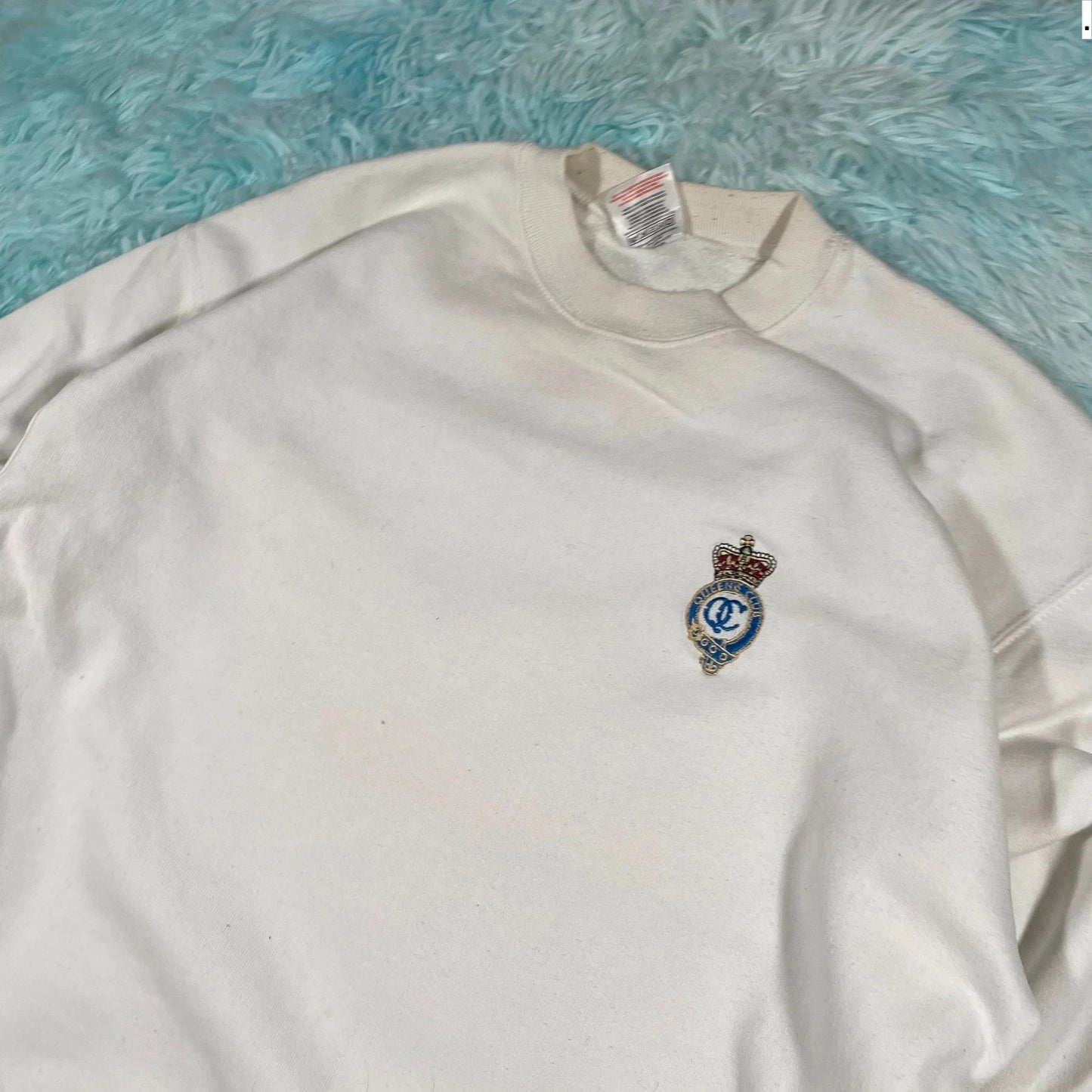 Vintage 90s White Queens Tennis Club Sweatshirt - Large