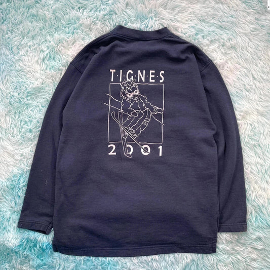 Vintage 2001 Navy Ski Graphic Sweatshirt - Large