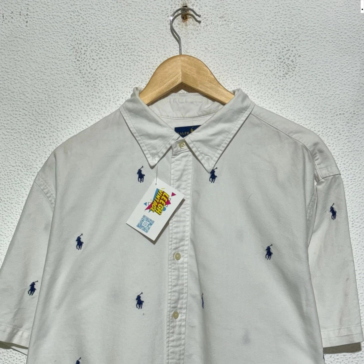 White Polo Ralph Lauren Shirt All Over Pony - Large