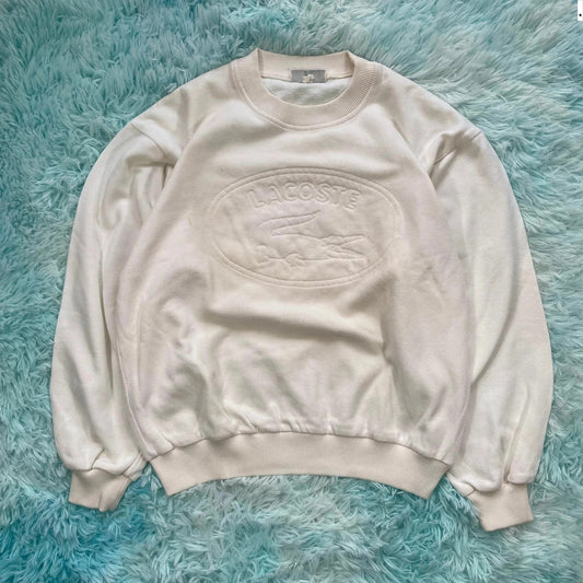 Vintage 90s White Chemise Lacoste Logo Sweatshirt - Small