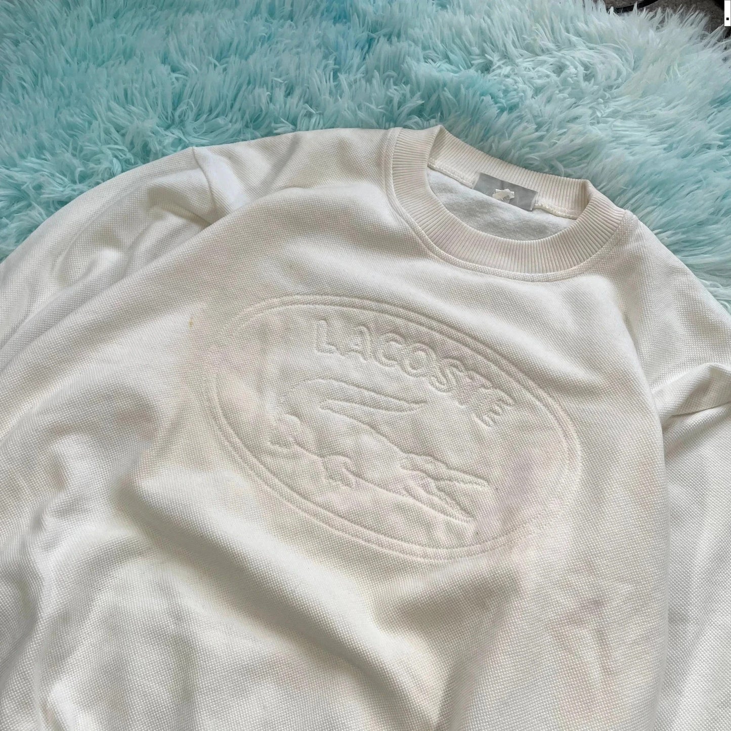 Vintage 90s White Chemise Lacoste Logo Sweatshirt - Small