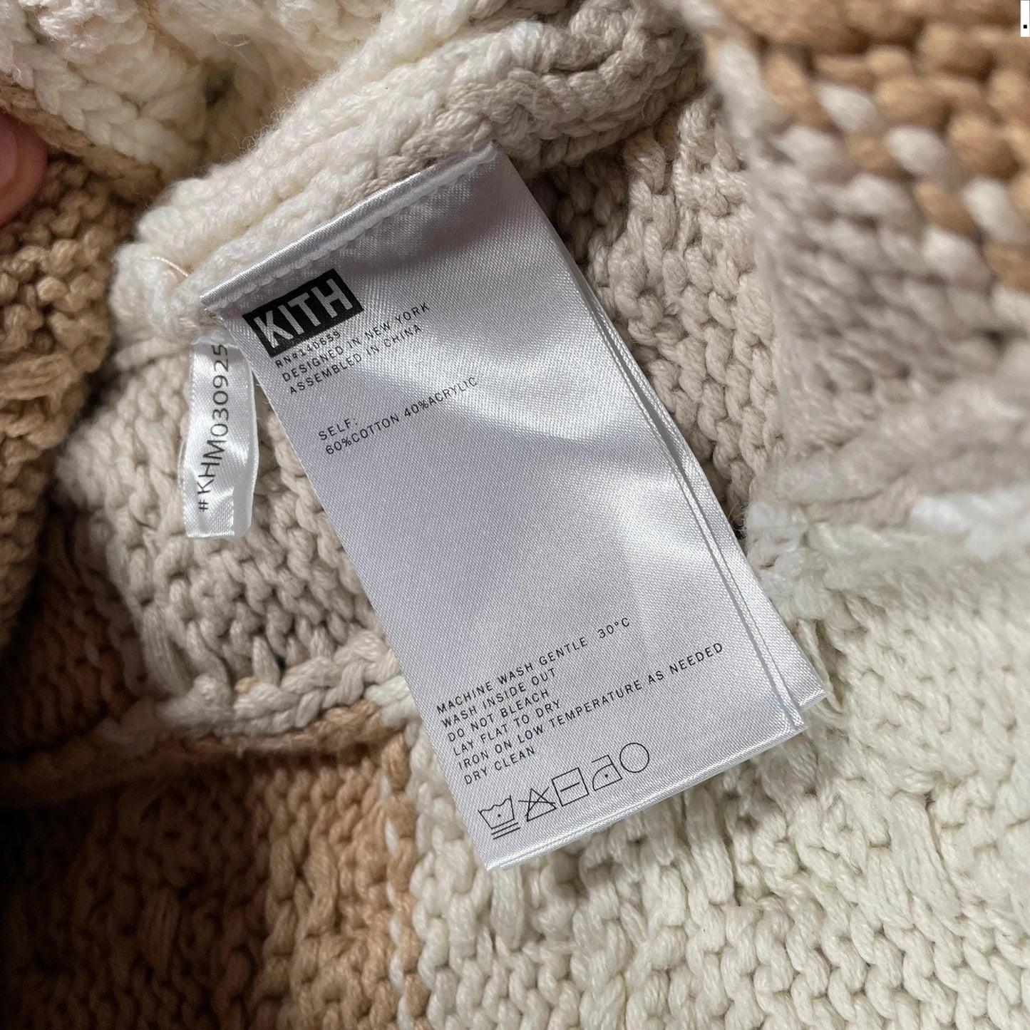 Cream & Brown Heavyweight Kith Cardigan Knitted Jumper - Large