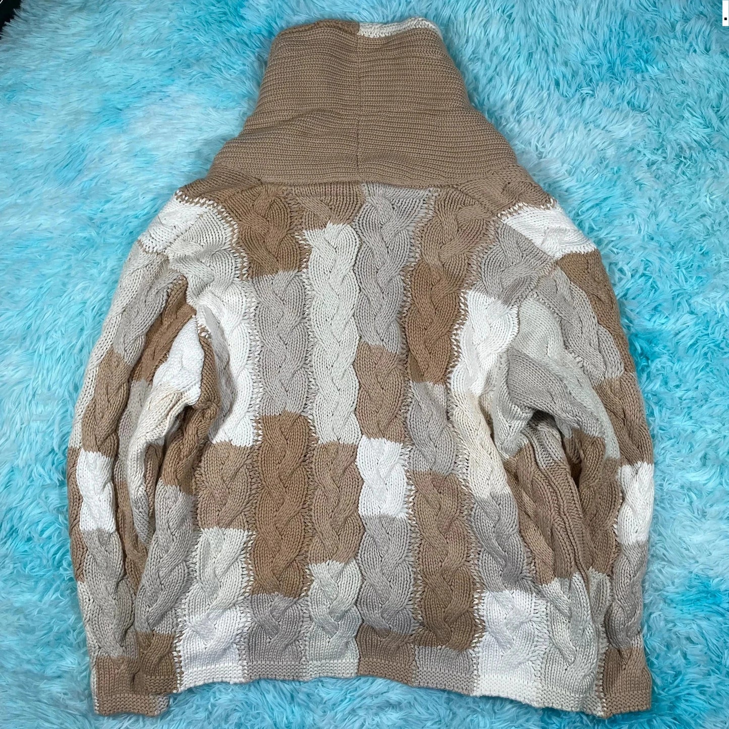 Cream & Brown Heavyweight Kith Cardigan Knitted Jumper - Large