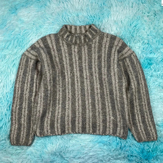 Grey Patterned Knitted Jumper - Womens Medium