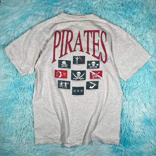 Vintage 90s Grey Pirate Graphic T Shirt - XL