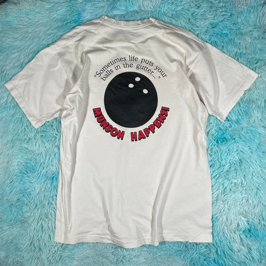 Vintage 90s White Bowling Graphic T Shirt - XL