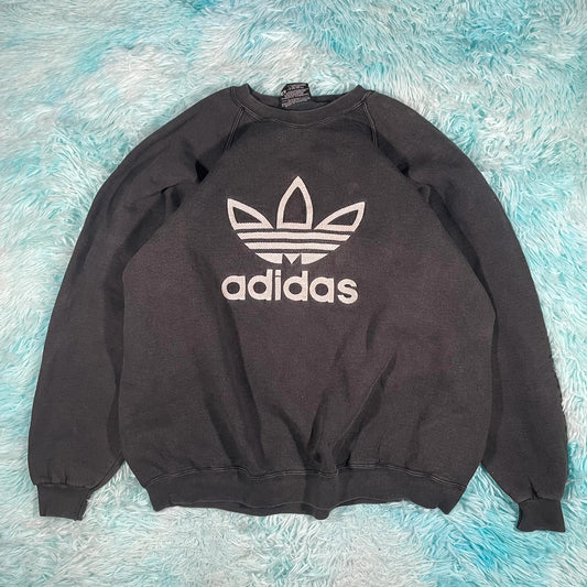 Vintage 90s Dark Grey Adidas Sweatshirt Heavyweight - Xl