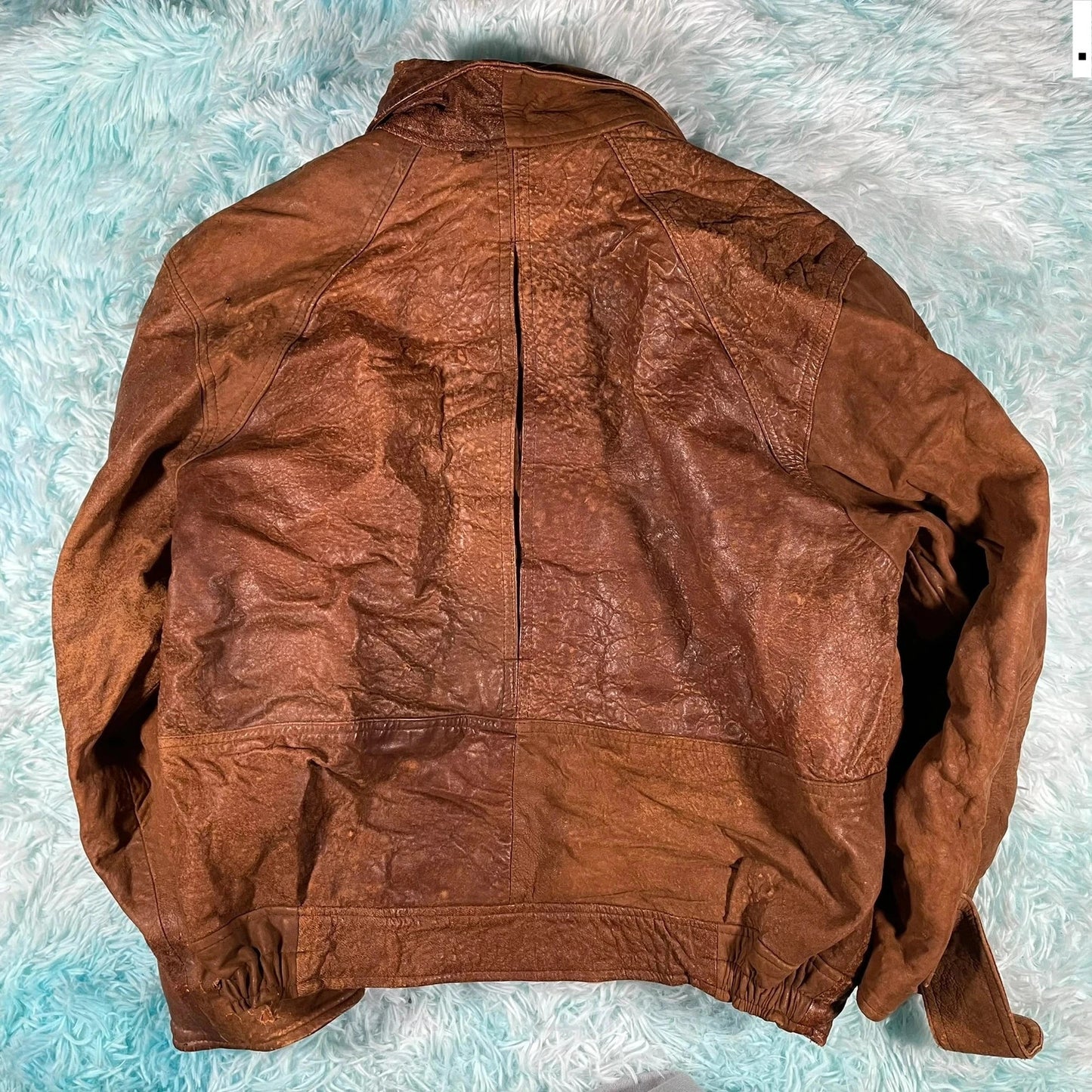 Vintage 90s Brown Leather Bomber Jacket - Medium