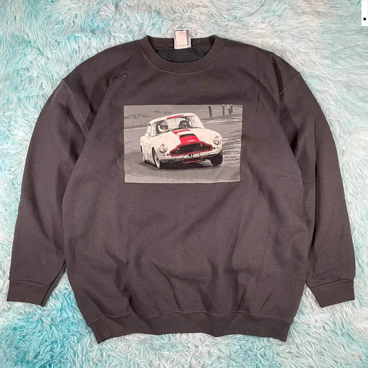 Vintage 00s Grey Aston Martin DB4 Graphic Sweatshirt - Large