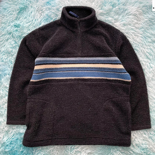 Vintage 90s Black Sherpa Fleece Jumper - Large