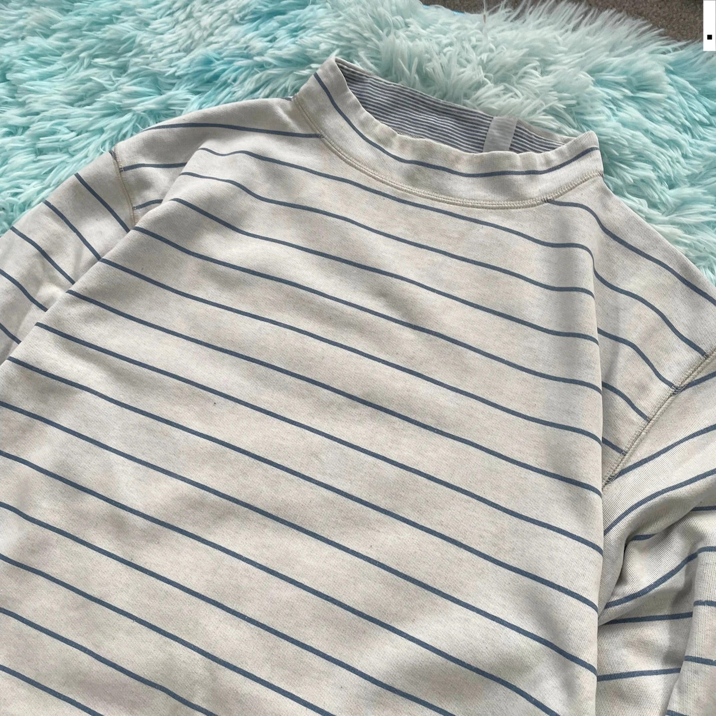 Vintage 90s White Striped Sweatshirt - Large